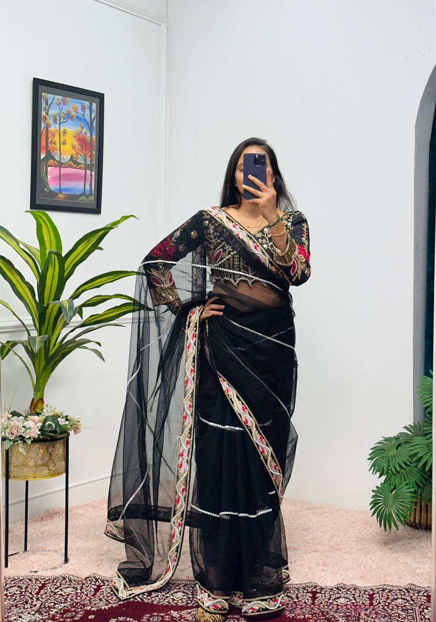 Heavy Embroidered Net Saree with 4000+ Pearl Moti Work