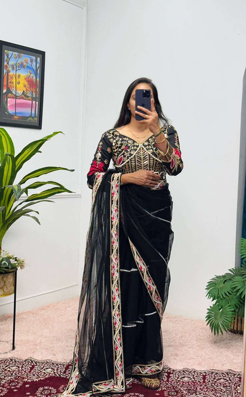 Heavy Embroidered Net Saree with 4000+ Pearl Moti Work