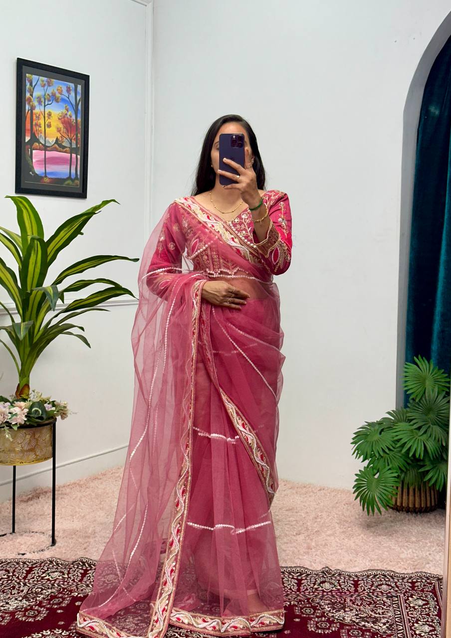 Heavy Embroidered Net Saree with 4000+ Pearl Moti Work