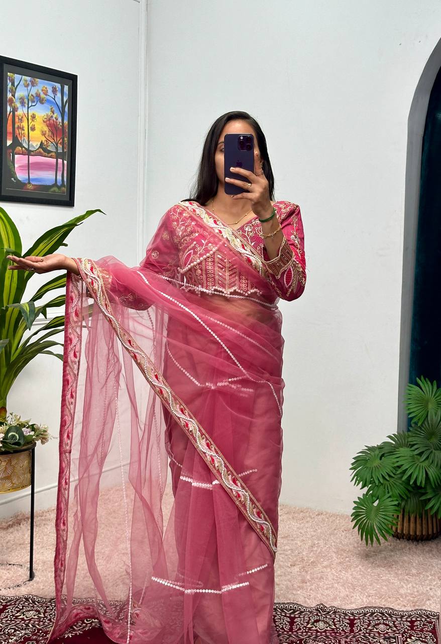 Heavy Embroidered Net Saree with 4000+ Pearl Moti Work