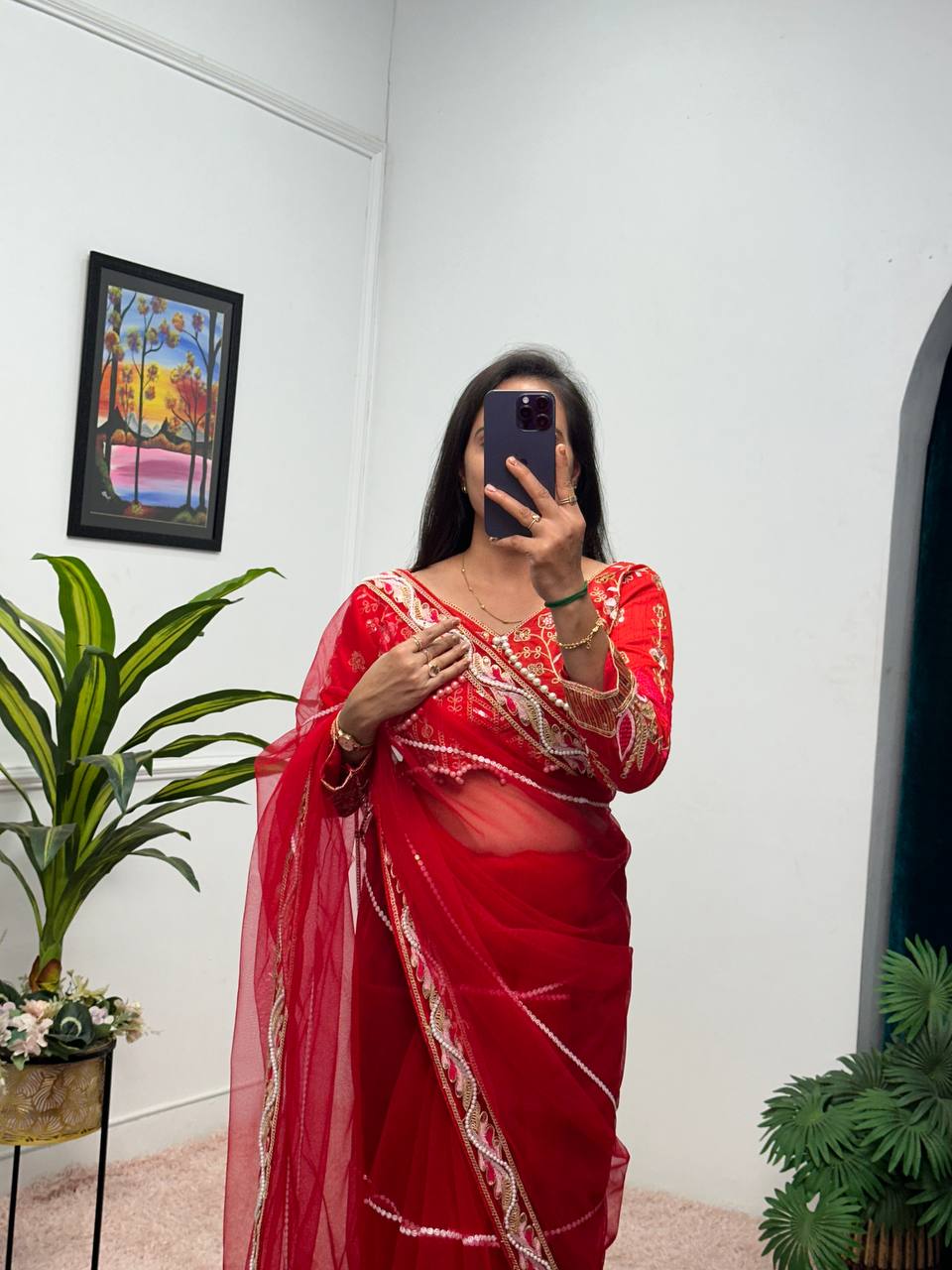 Heavy Embroidered Net Saree with 4000+ Pearl Moti Work