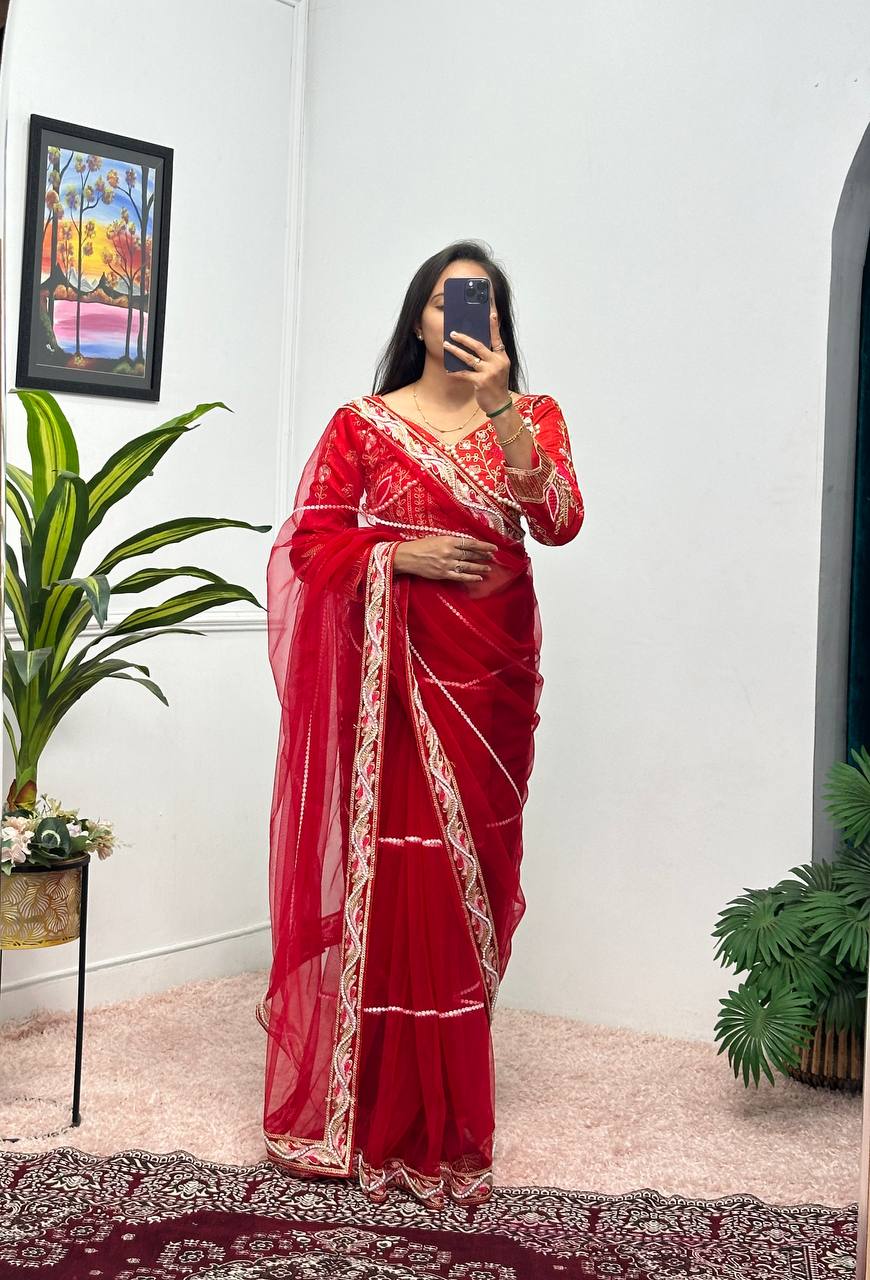 Heavy Embroidered Net Saree with 4000+ Pearl Moti Work
