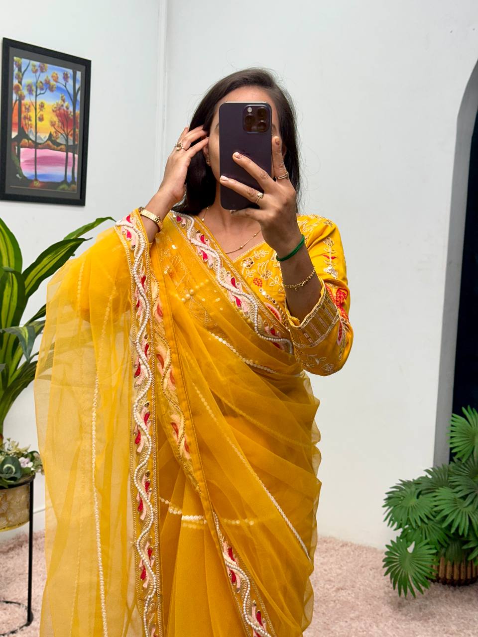 Heavy Embroidered Net Saree with 4000+ Pearl Moti Work