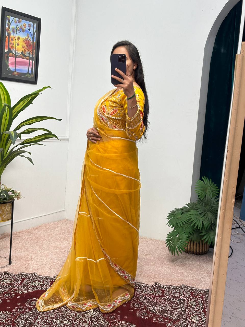 Heavy Embroidered Net Saree with 4000+ Pearl Moti Work