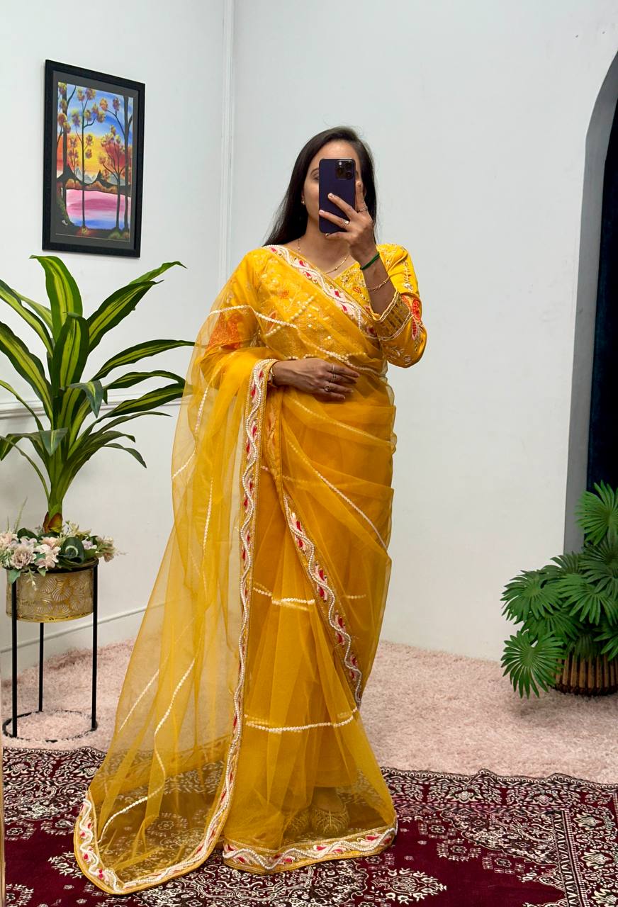 Heavy Embroidered Net Saree with 4000+ Pearl Moti Work