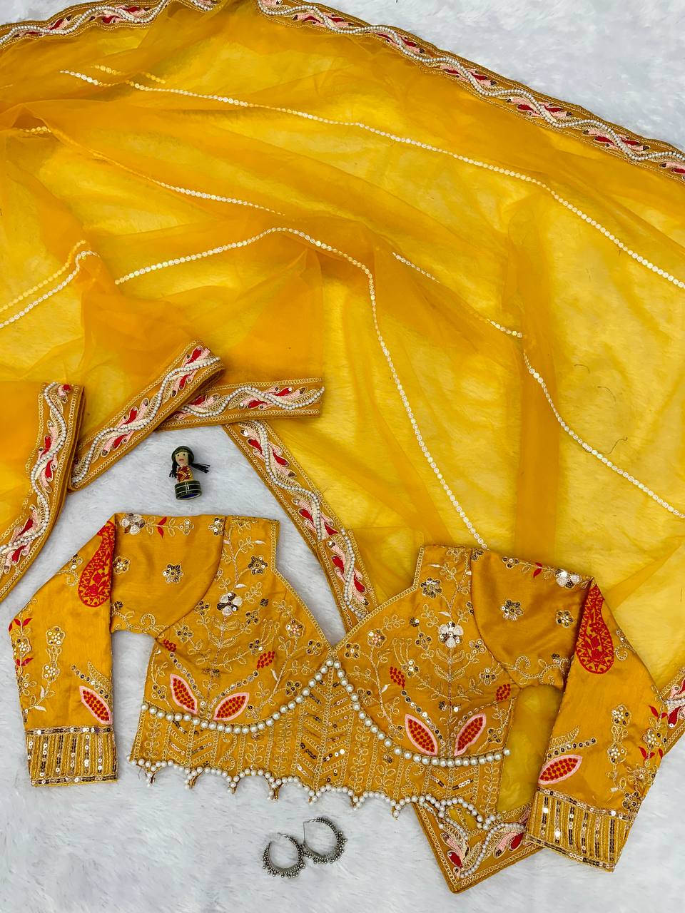 Heavy Embroidered Net Saree with 4000+ Pearl Moti Work