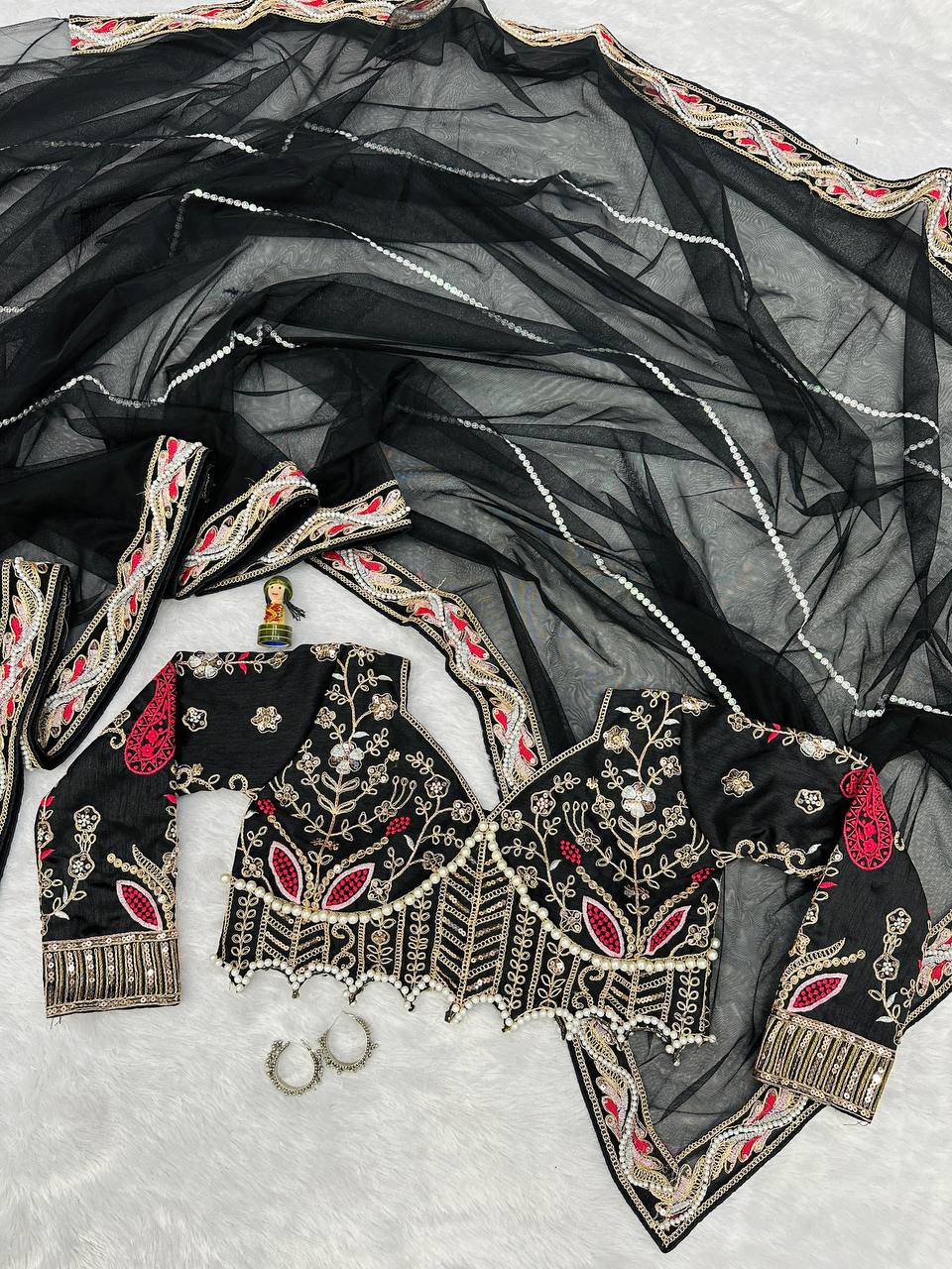 Heavy Embroidered Net Saree with 4000+ Pearl Moti Work