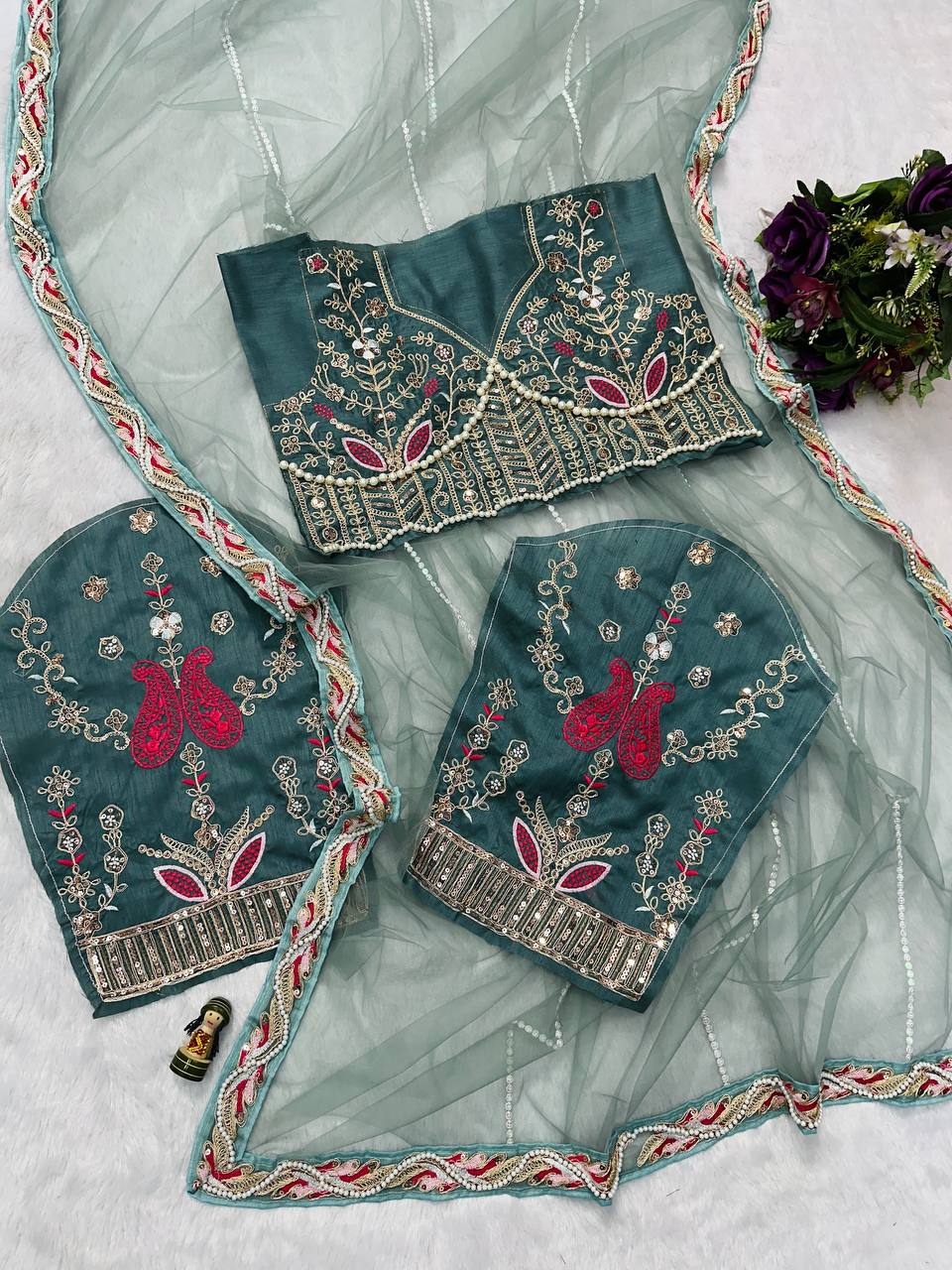 Heavy Embroidered Net Saree with 4000+ Pearl Moti Work