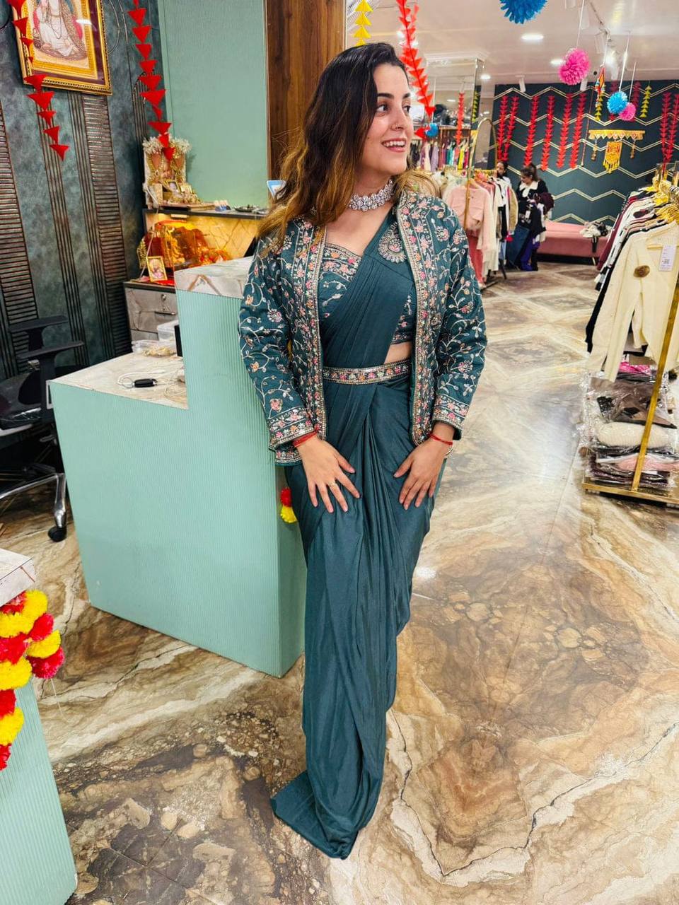 Indo-Western Ready-to-Wear Saree with Embroidered Koti