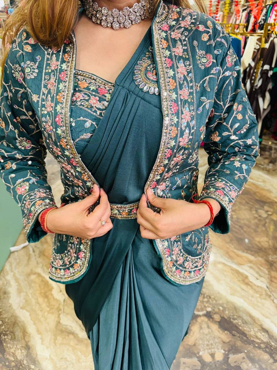 Indo-Western Ready-to-Wear Saree with Embroidered Koti
