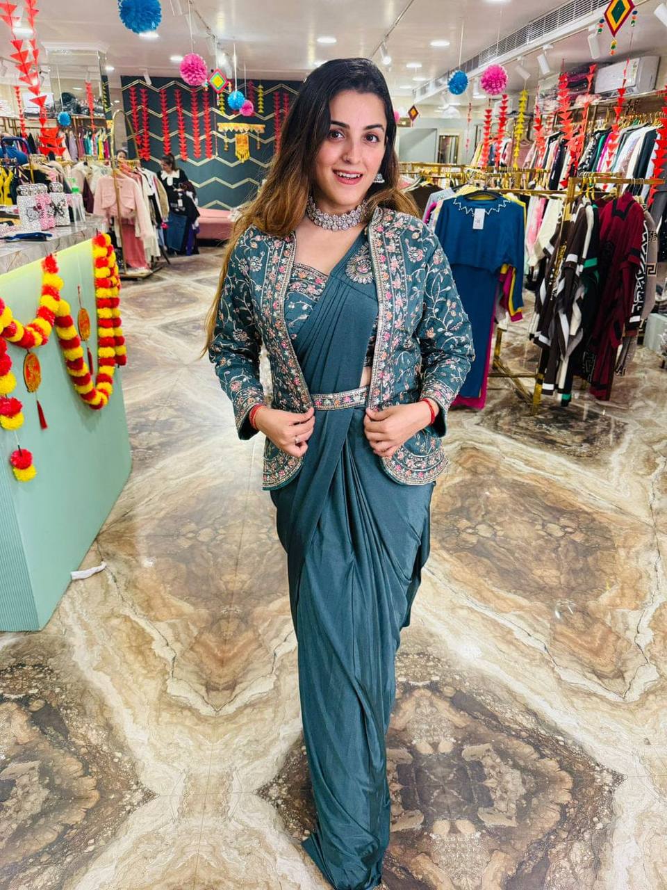 Indo-Western Ready-to-Wear Saree with Embroidered Koti