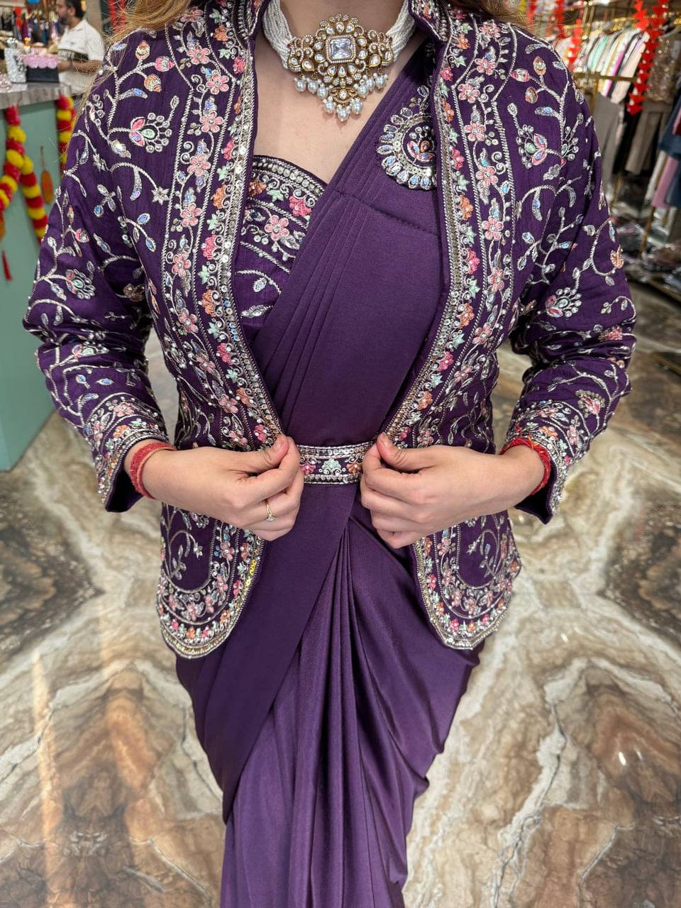 Indo-Western Ready-to-Wear Saree with Embroidered Koti