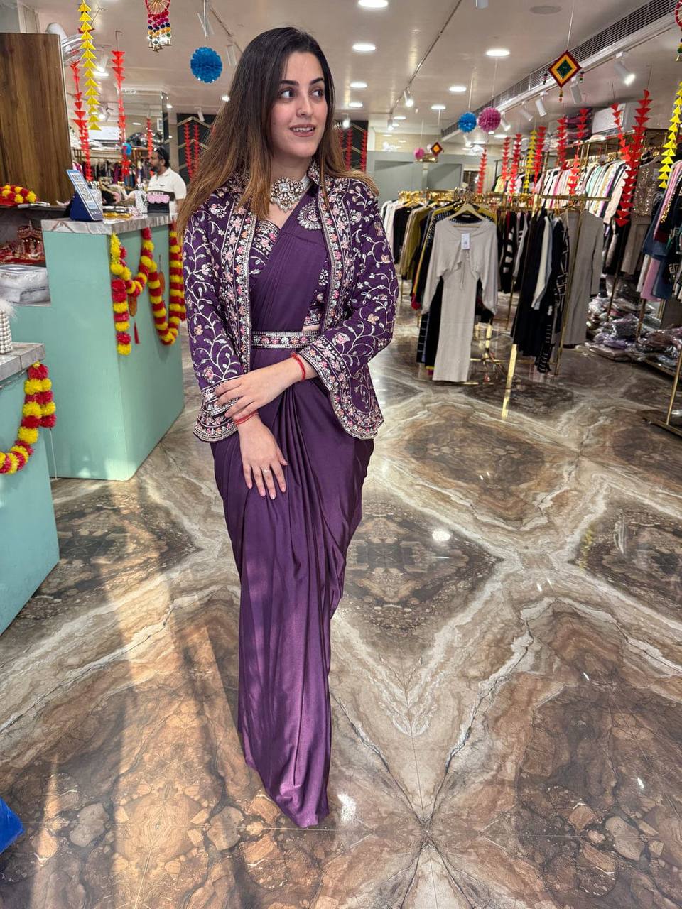 Indo-Western Ready-to-Wear Saree with Embroidered Koti