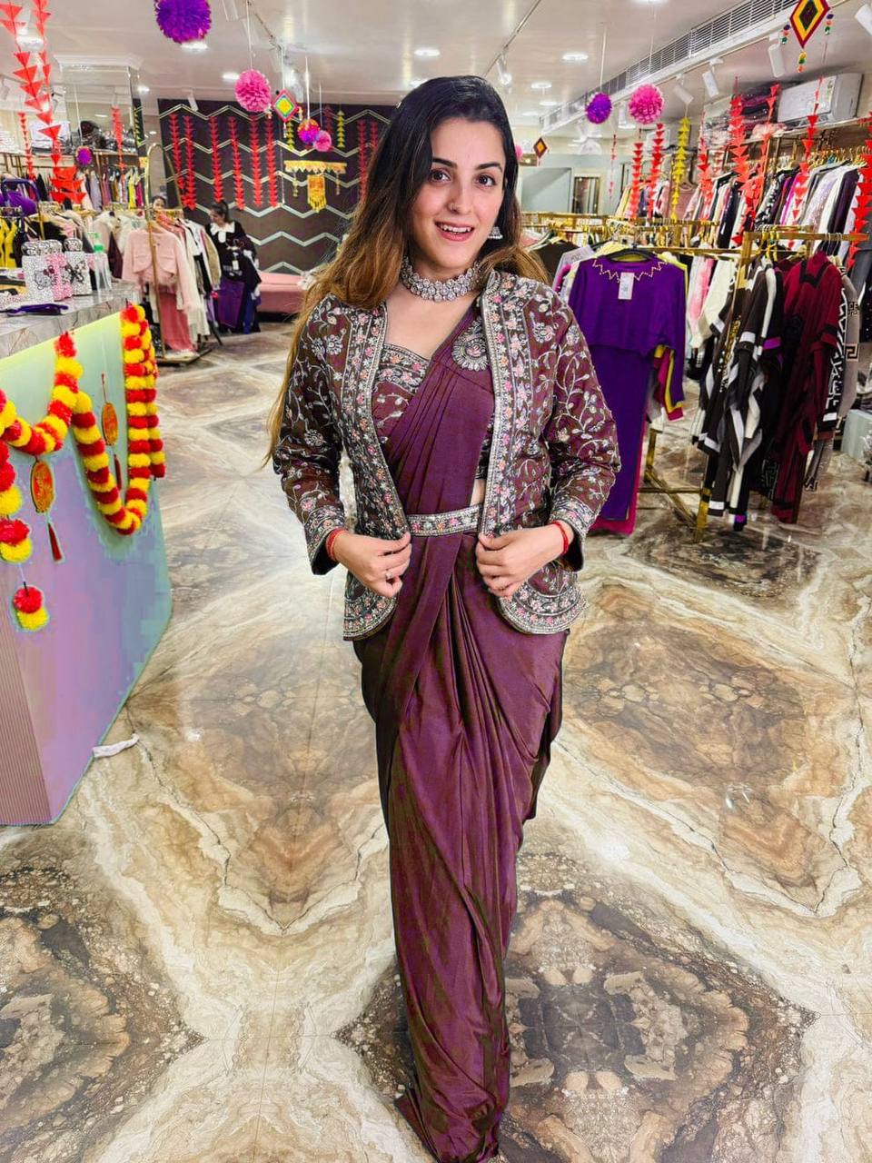 Indo-Western Ready-to-Wear Saree with Embroidered Koti