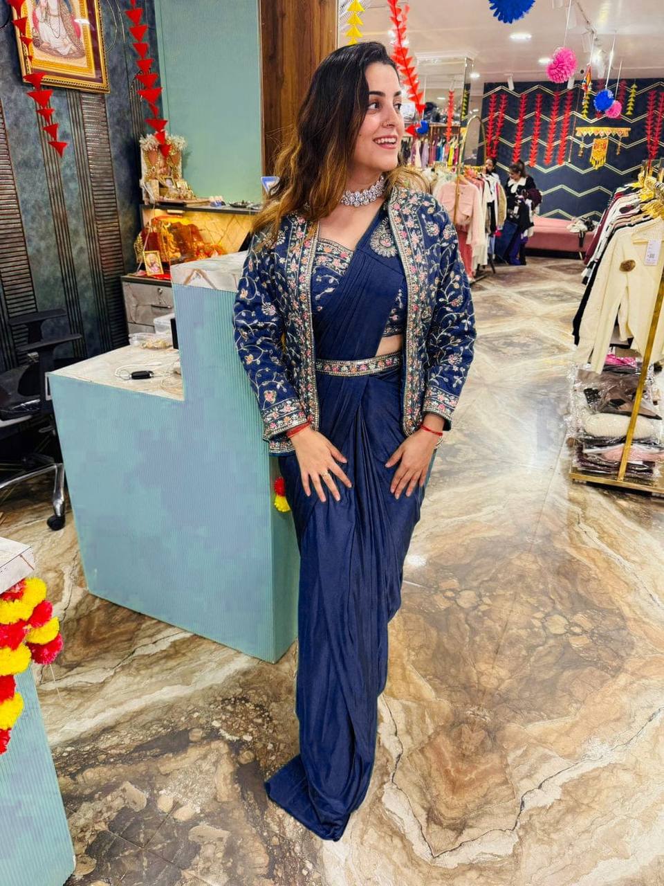 Indo-Western Ready-to-Wear Saree with Embroidered Koti