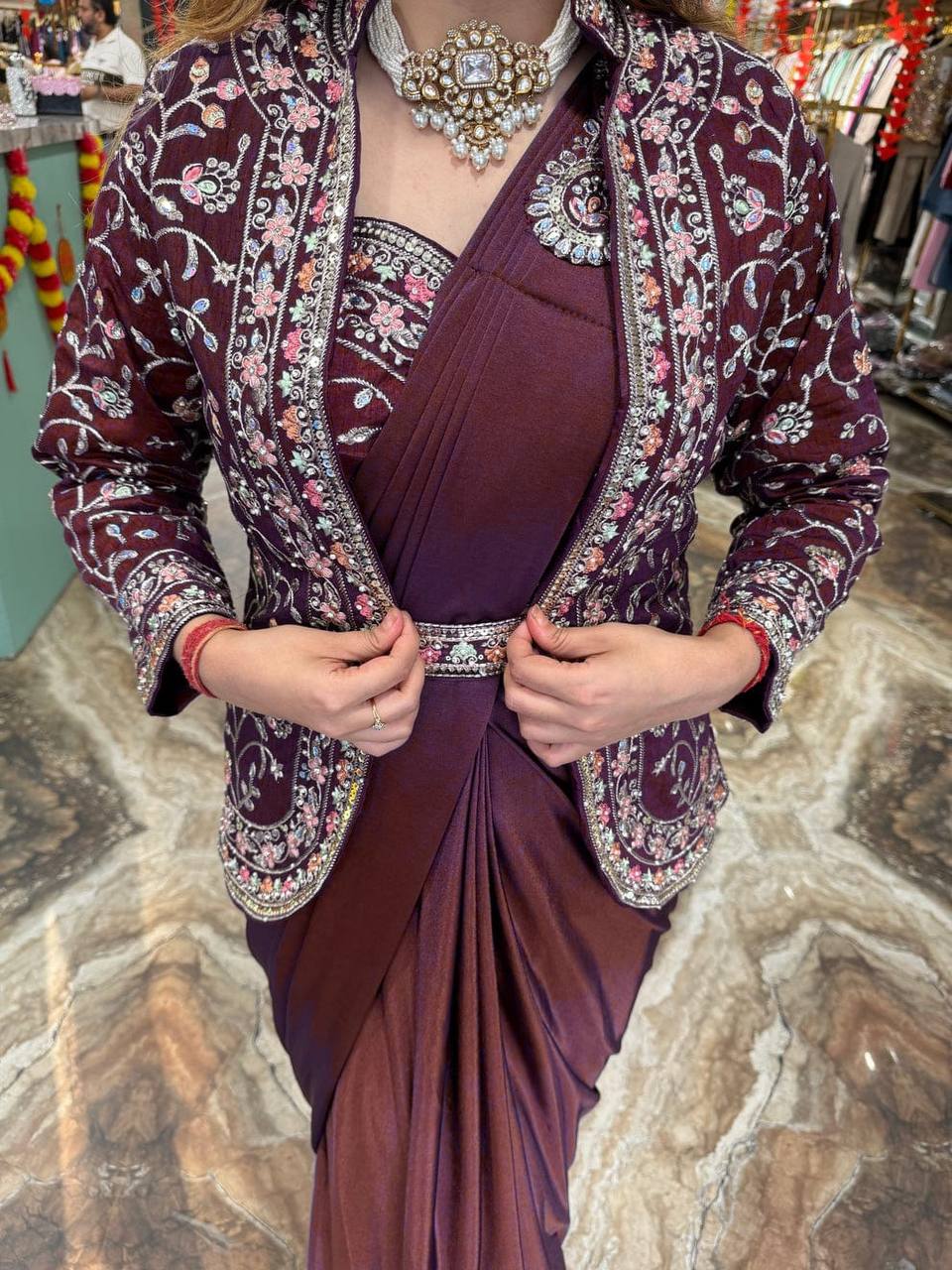 Indo-Western Ready-to-Wear Saree with Embroidered Koti