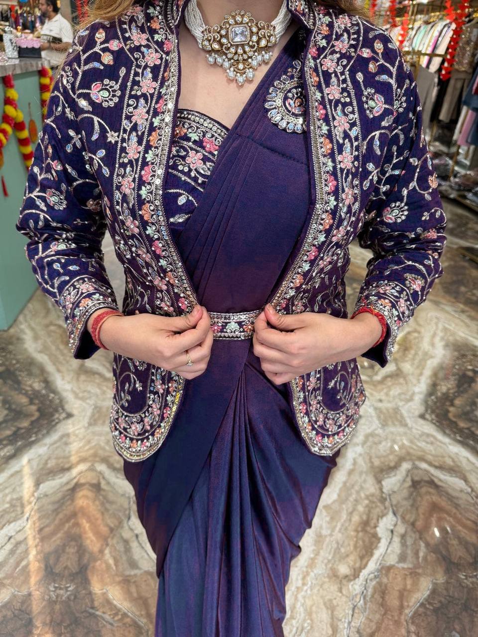 Indo-Western Ready-to-Wear Saree with Embroidered Koti