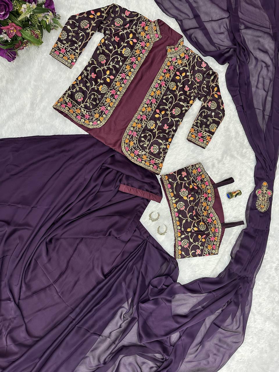 Indo-Western Ready-to-Wear Saree with Embroidered Koti