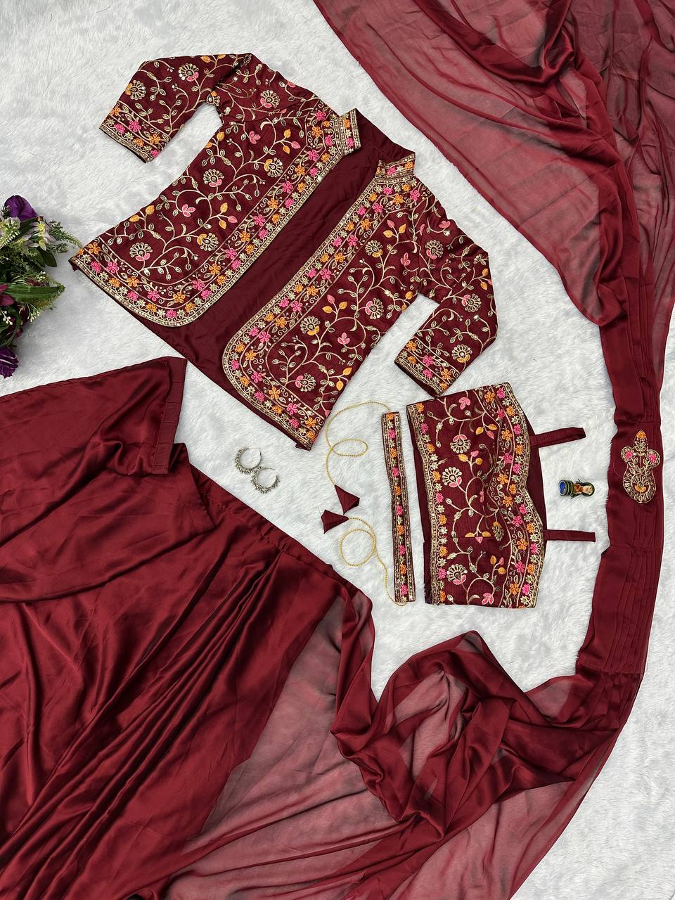 Indo-Western Ready-to-Wear Saree with Embroidered Koti