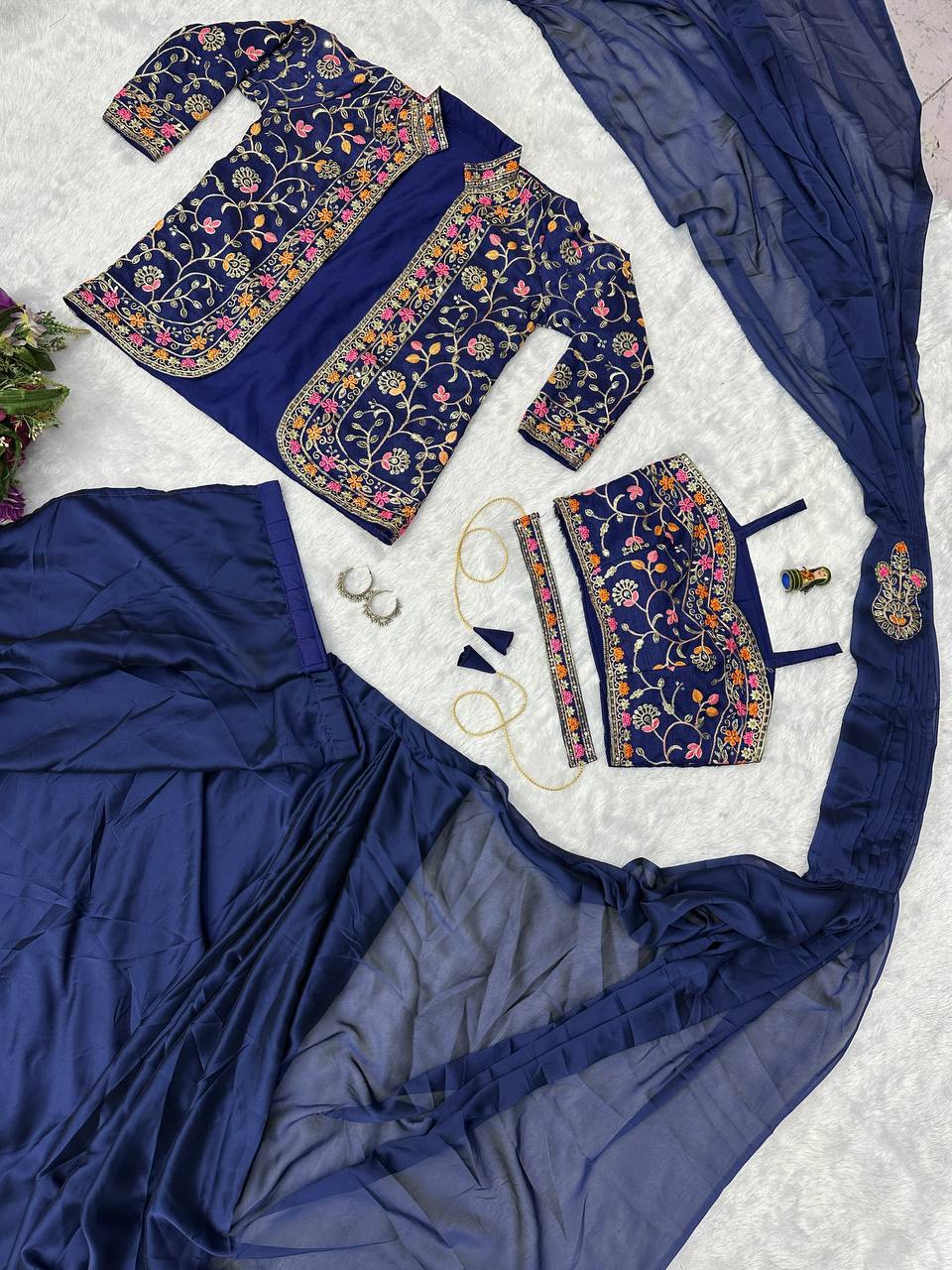 Indo-Western Ready-to-Wear Saree with Embroidered Koti