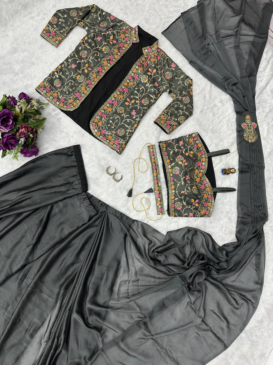 Indo-Western Ready-to-Wear Saree with Embroidered Koti