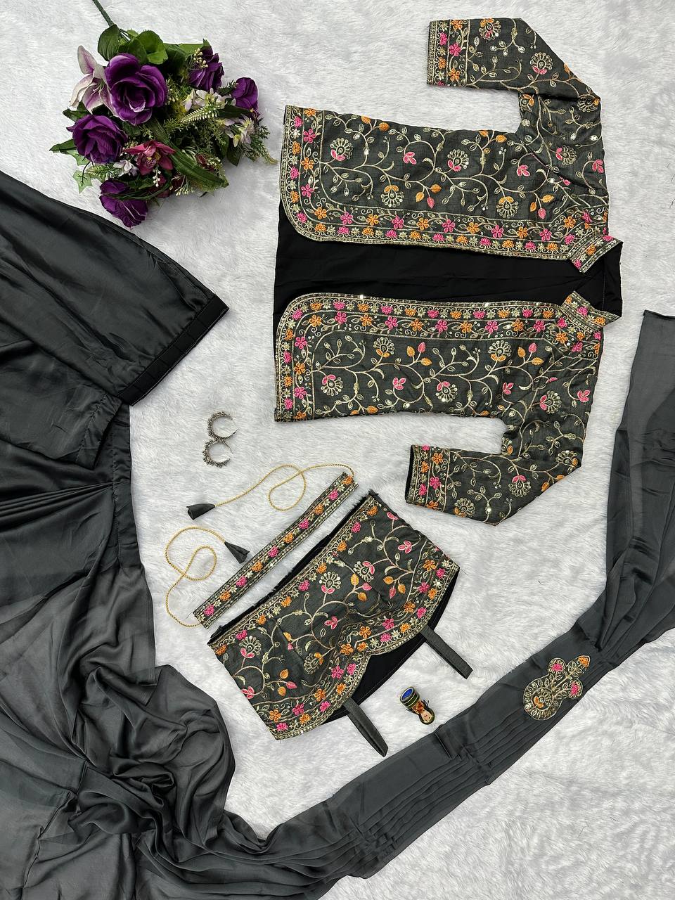 Indo-Western Ready-to-Wear Saree with Embroidered Koti