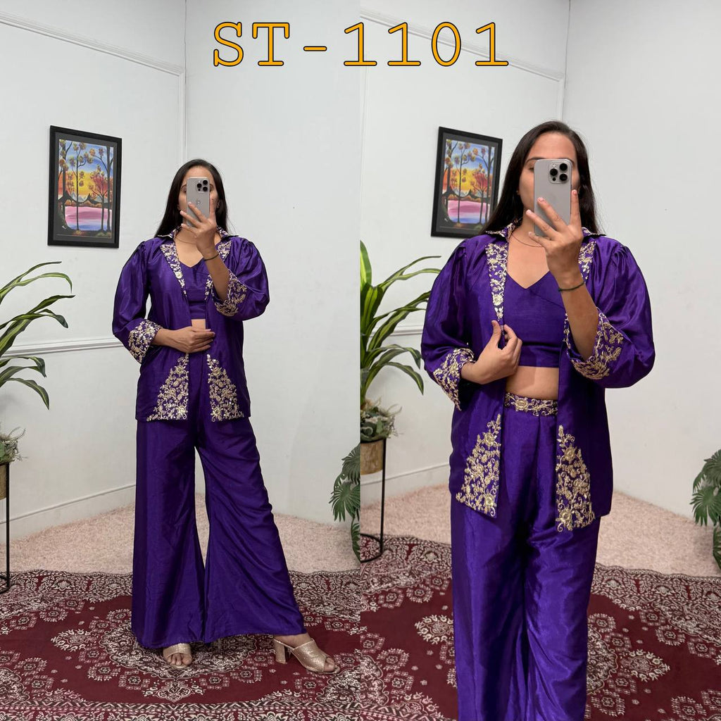 Indo-Western Koti, Blouse & Plazzo Set