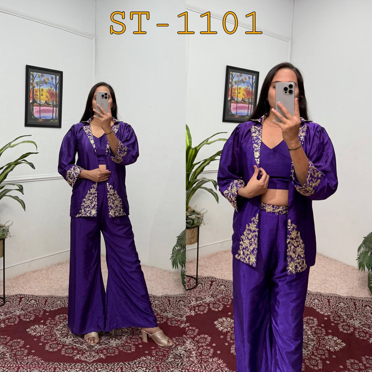 Indo-Western Koti, Blouse & Plazzo Set