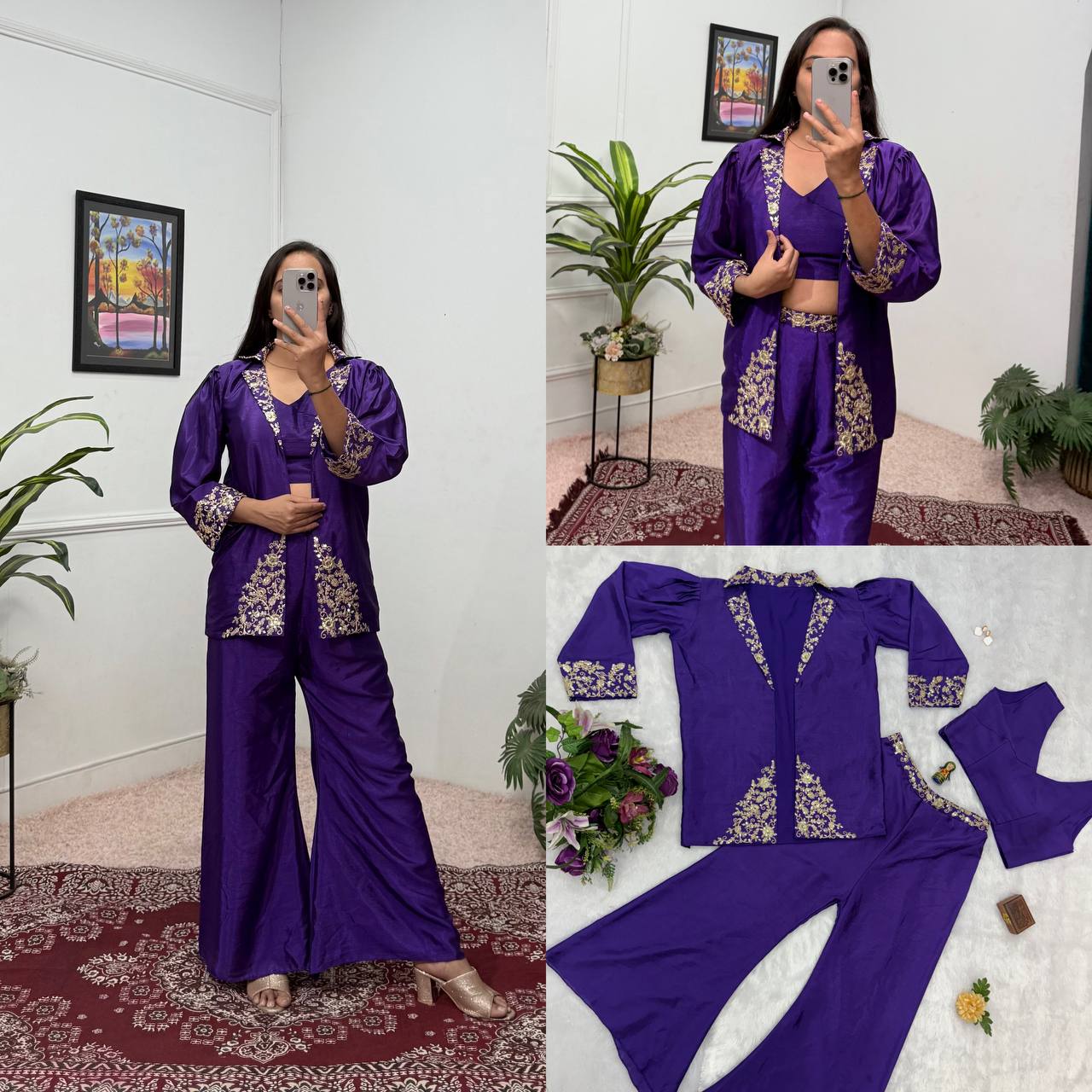 Indo-Western Koti, Blouse & Plazzo Set