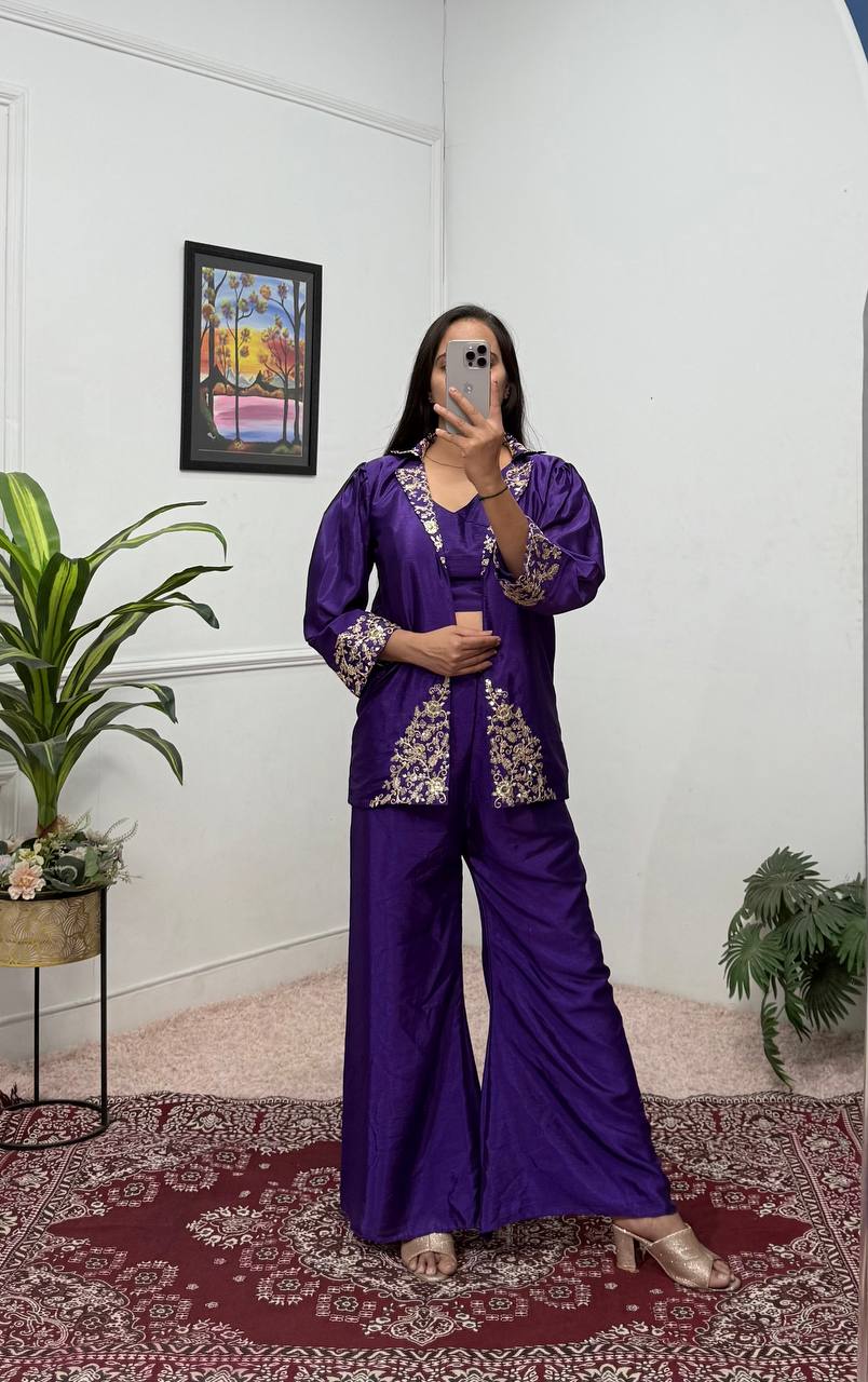 Indo-Western Koti, Blouse & Plazzo Set