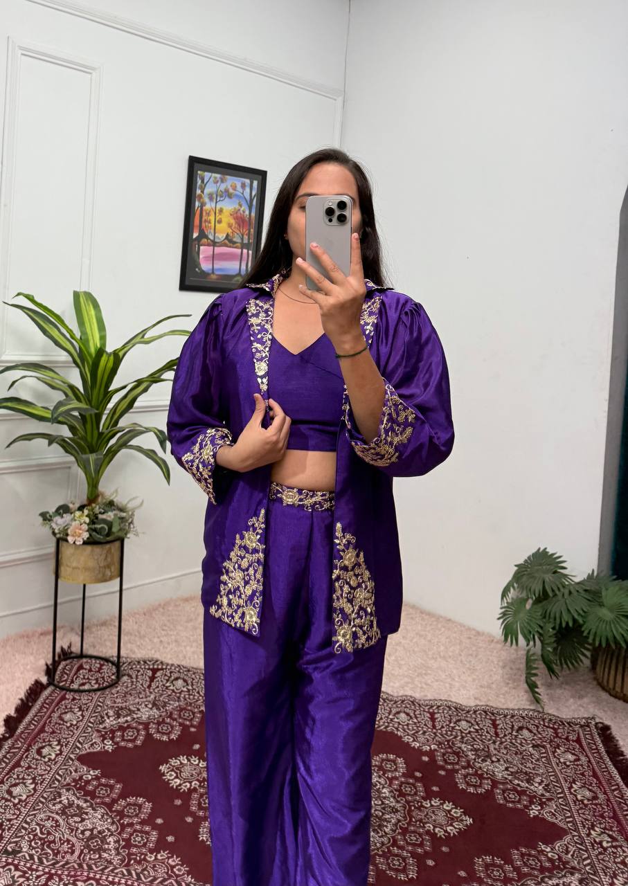 Indo-Western Koti, Blouse & Plazzo Set
