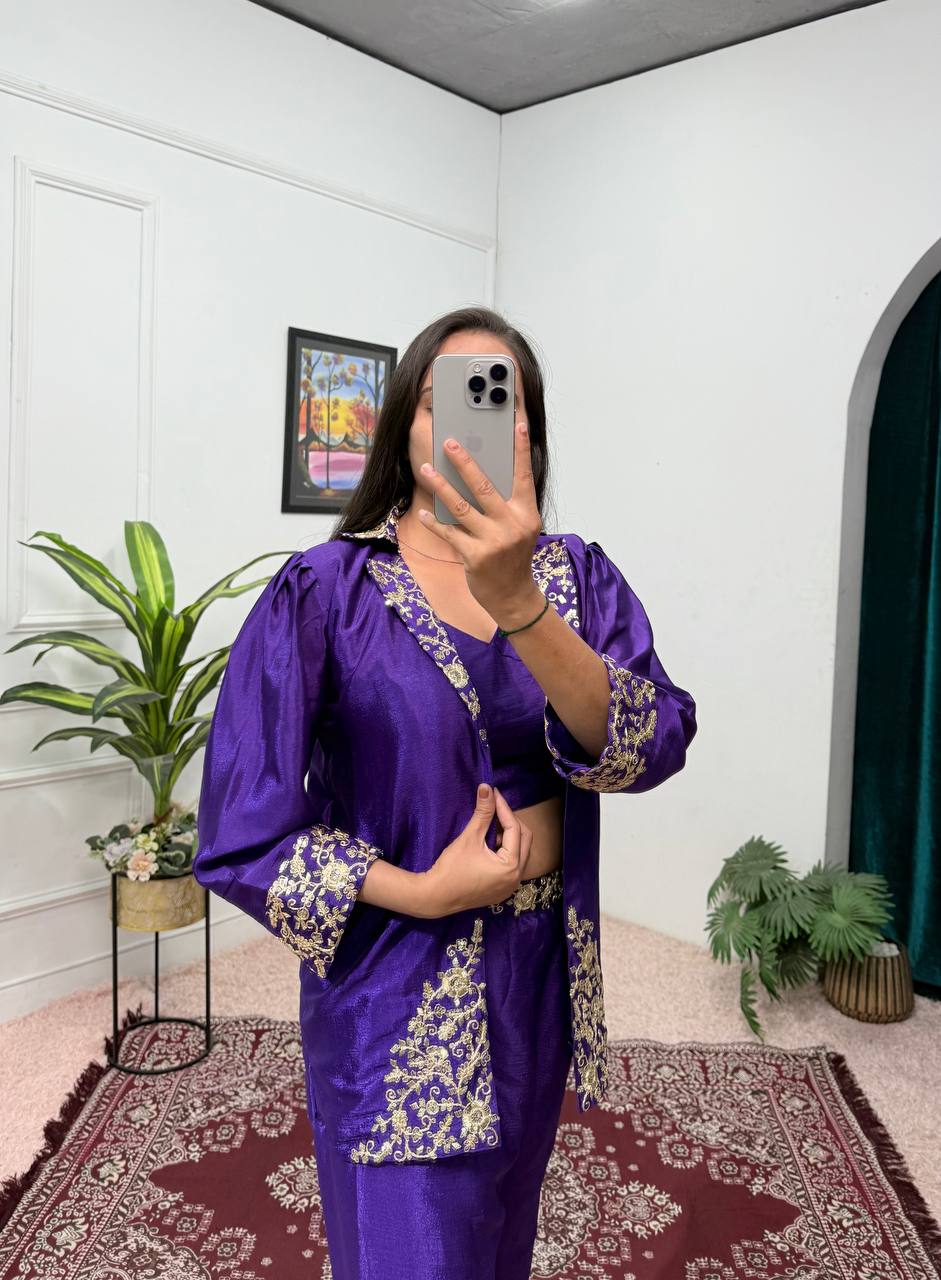 Indo-Western Koti, Blouse & Plazzo Set
