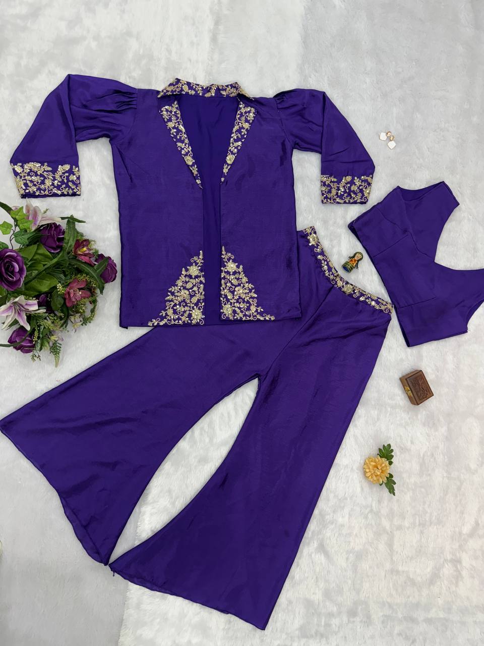 Indo-Western Koti, Blouse & Plazzo Set