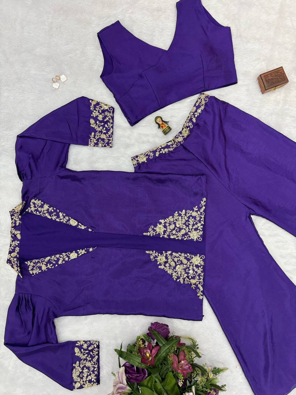 Indo-Western Koti, Blouse & Plazzo Set