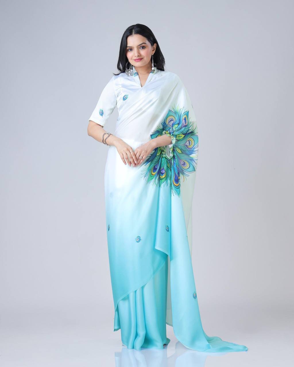 Hands-Free Ready to Wear Saree (White Color)