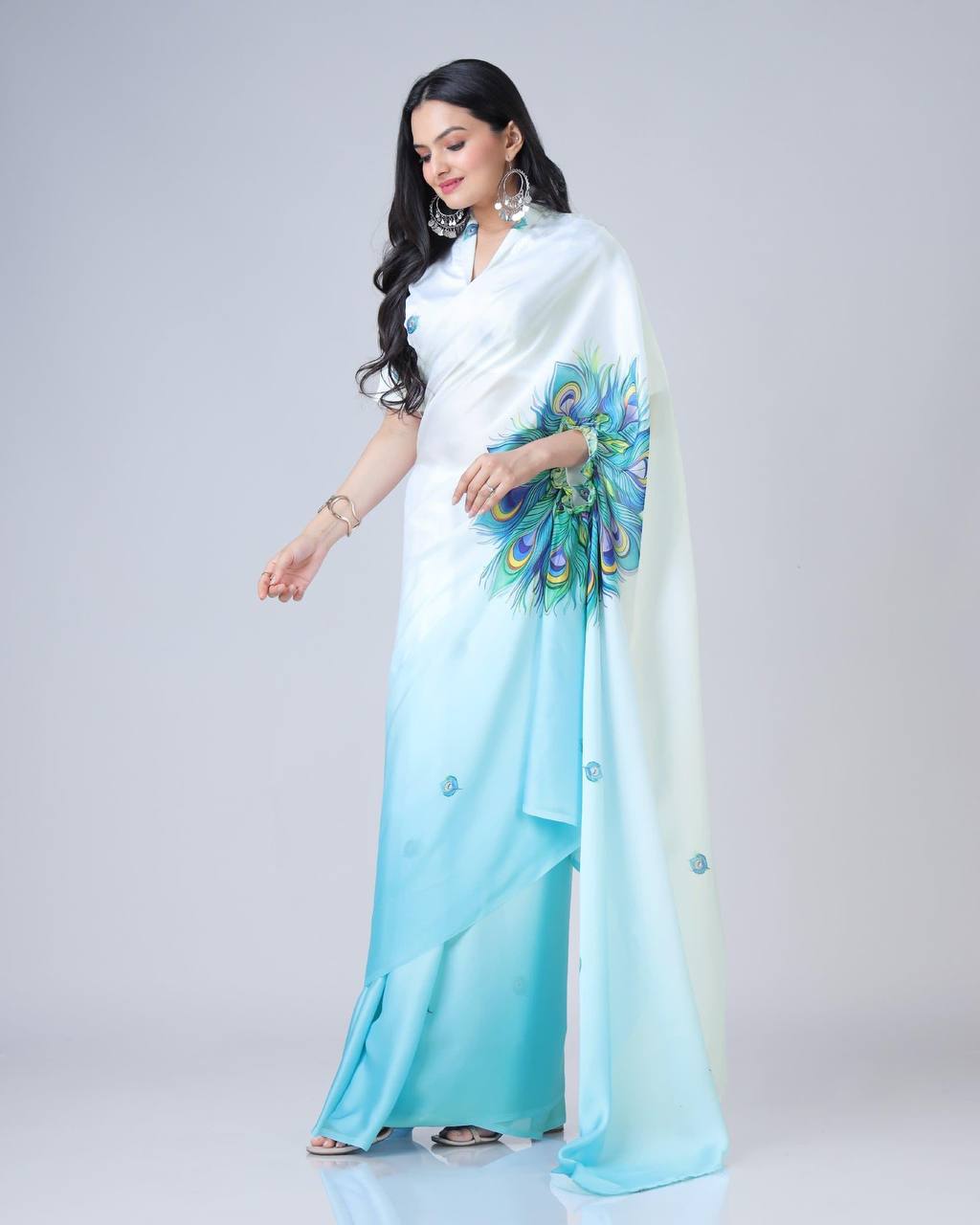 Hands-Free Ready to Wear Saree (White Color)