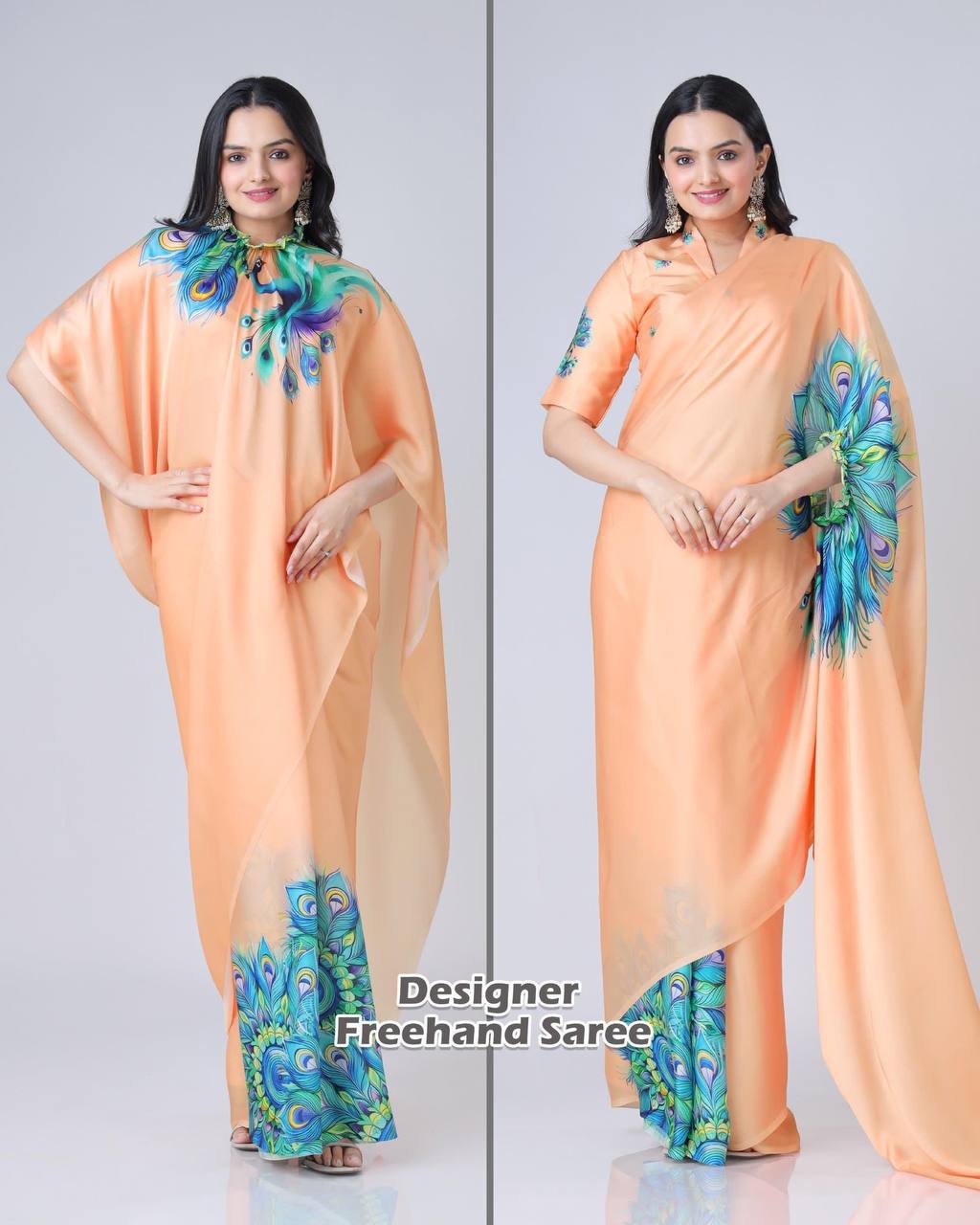 Hands-Free Ready to Wear Saree (Light Orange Color)