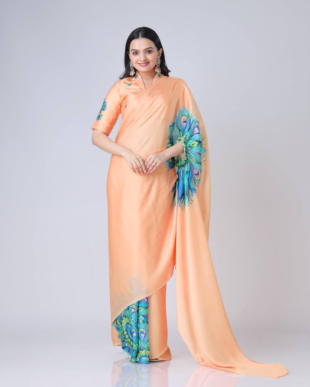 Hands-Free Ready to Wear Saree (Light Orange Color)