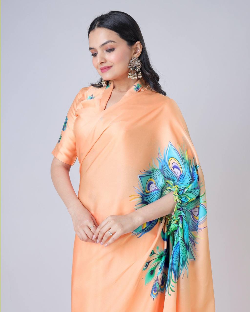 Hands-Free Ready to Wear Saree (Light Orange Color)