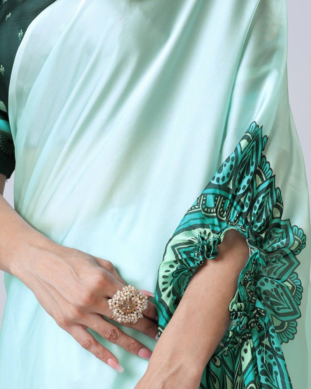 Hands-Free Ready to Wear Saree (Green Color)
