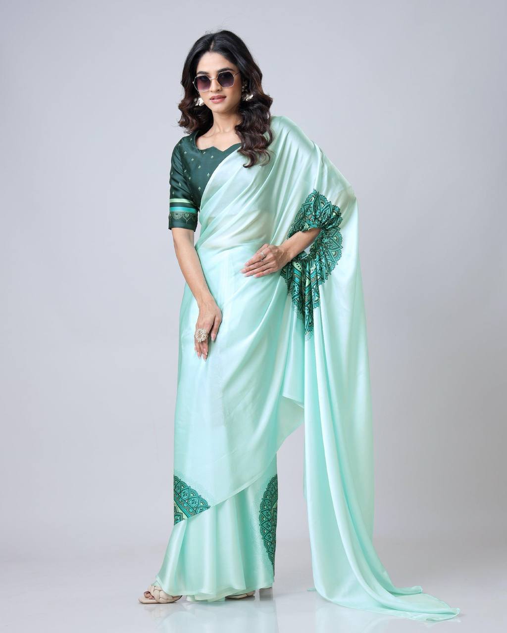 Hands-Free Ready to Wear Saree (Green Color)