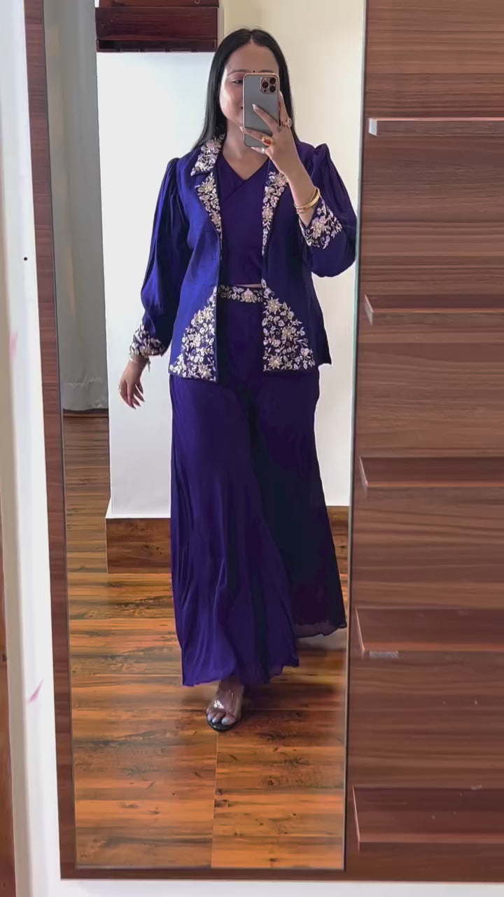 Indo-Western Koti, Blouse & Plazzo Set