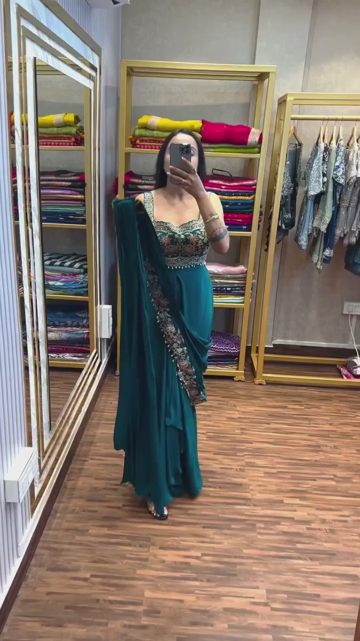 Indo-Western Ready-to-Wear Drape Saree with Fully Embroidered Koti