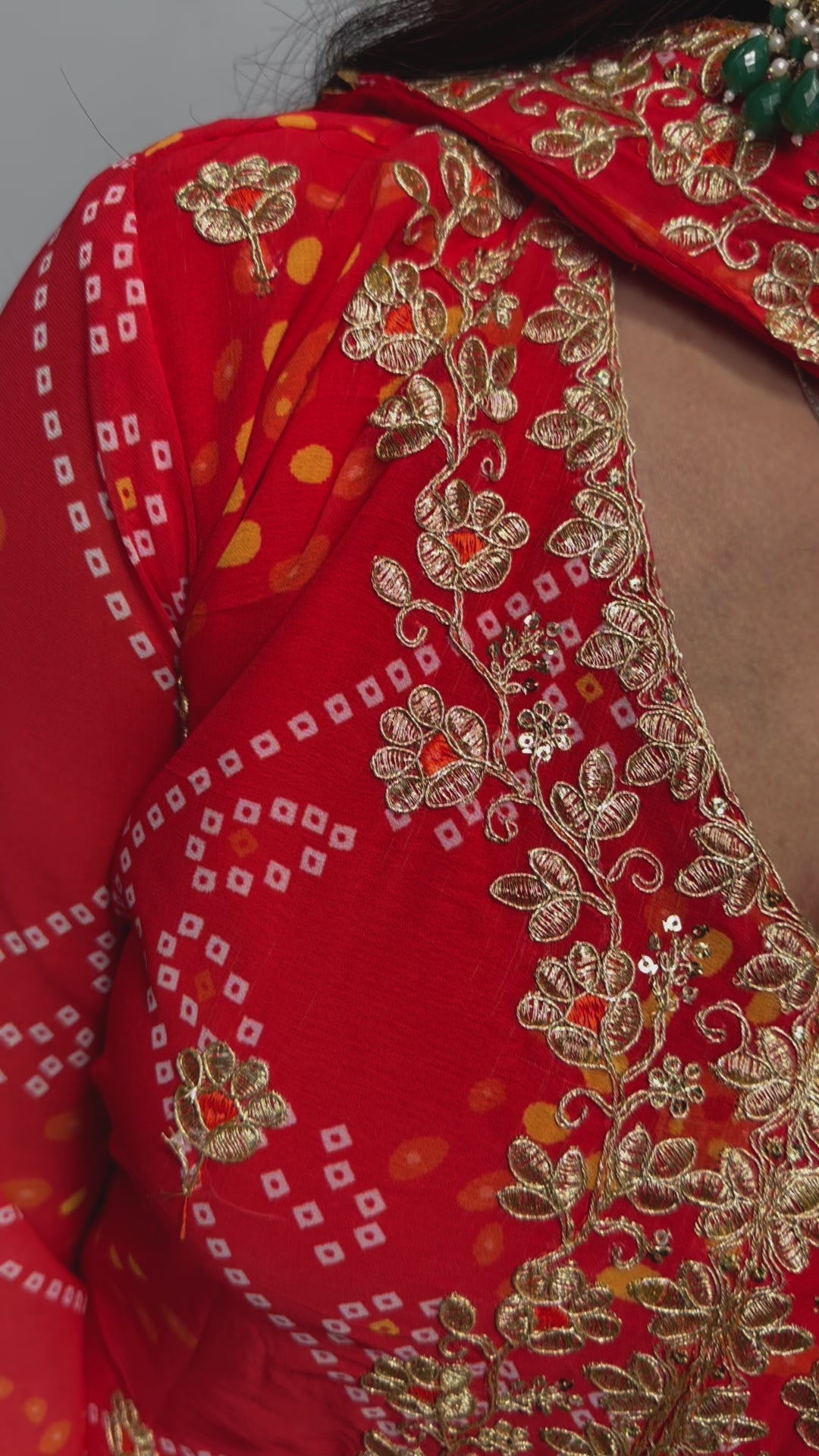 Faux Georgette Bandhani Koti-Lehenga 3 Piece Suit Set