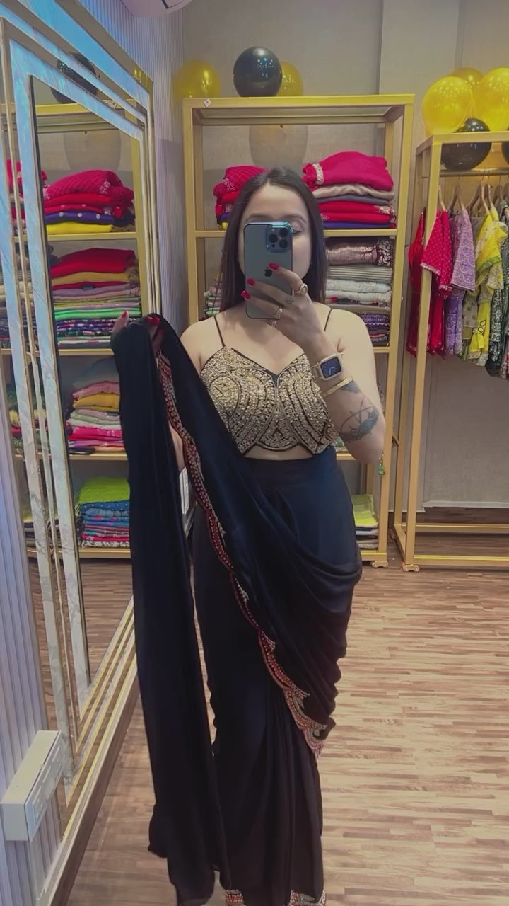 Ready-to-Wear Drape Saree with Embroidered Koti