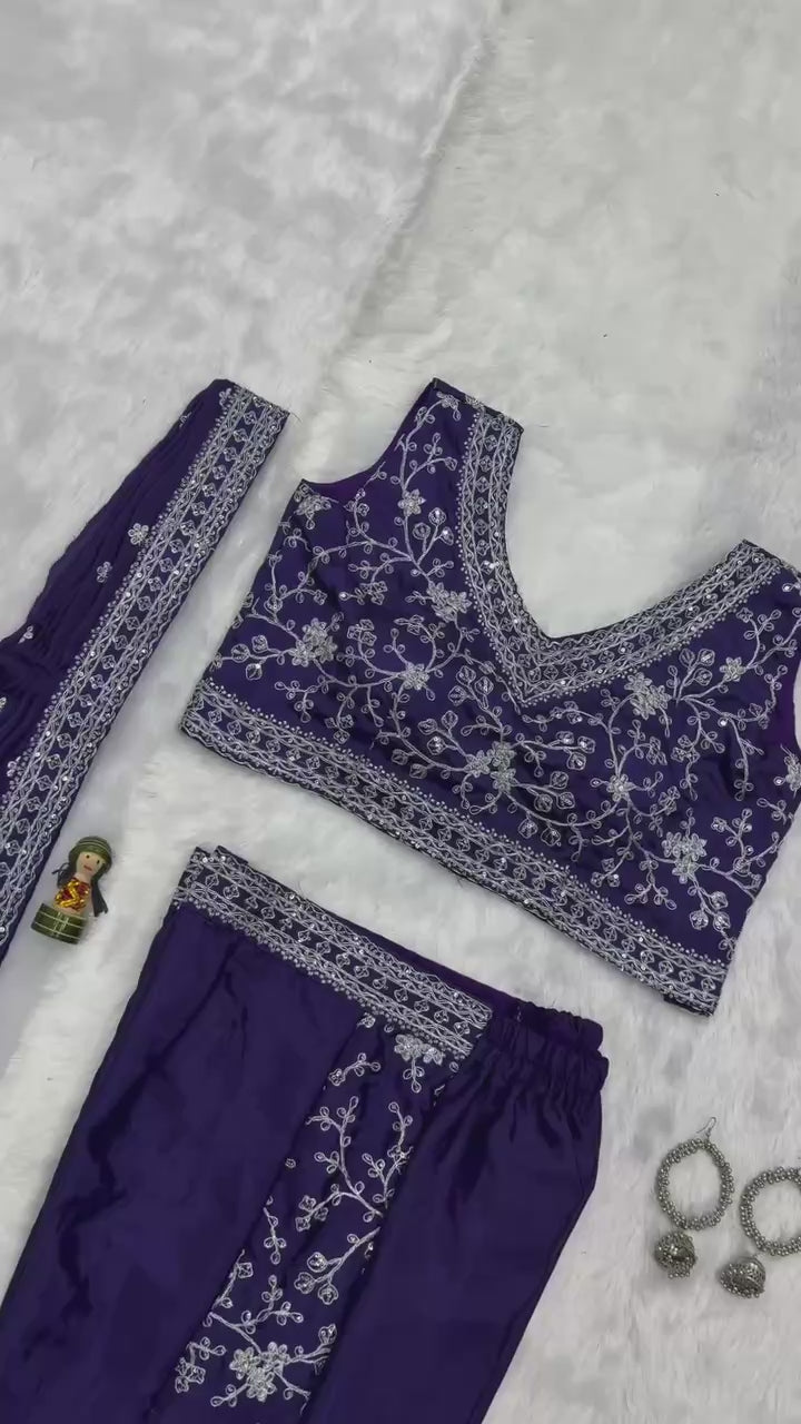 Indo-Western 3-Piece Set (Plazzo, Blouse & Dupatta)