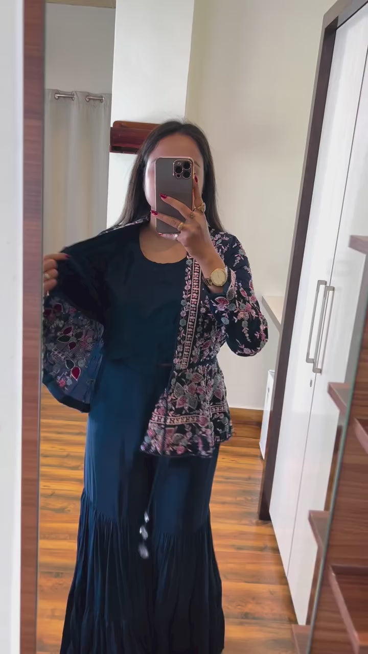 Indo-Western Koti, Blouse & Plazzo Set