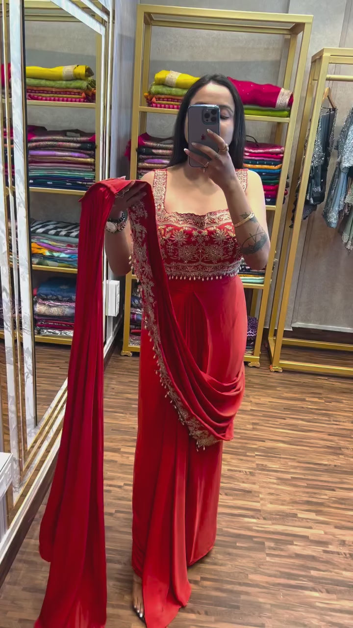 Indo-Western Ready-to-Wear Drape Saree with Fully Embroidered Koti