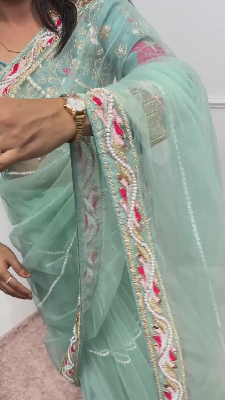 Heavy Embroidered Net Saree with 4000+ Pearl Moti Work